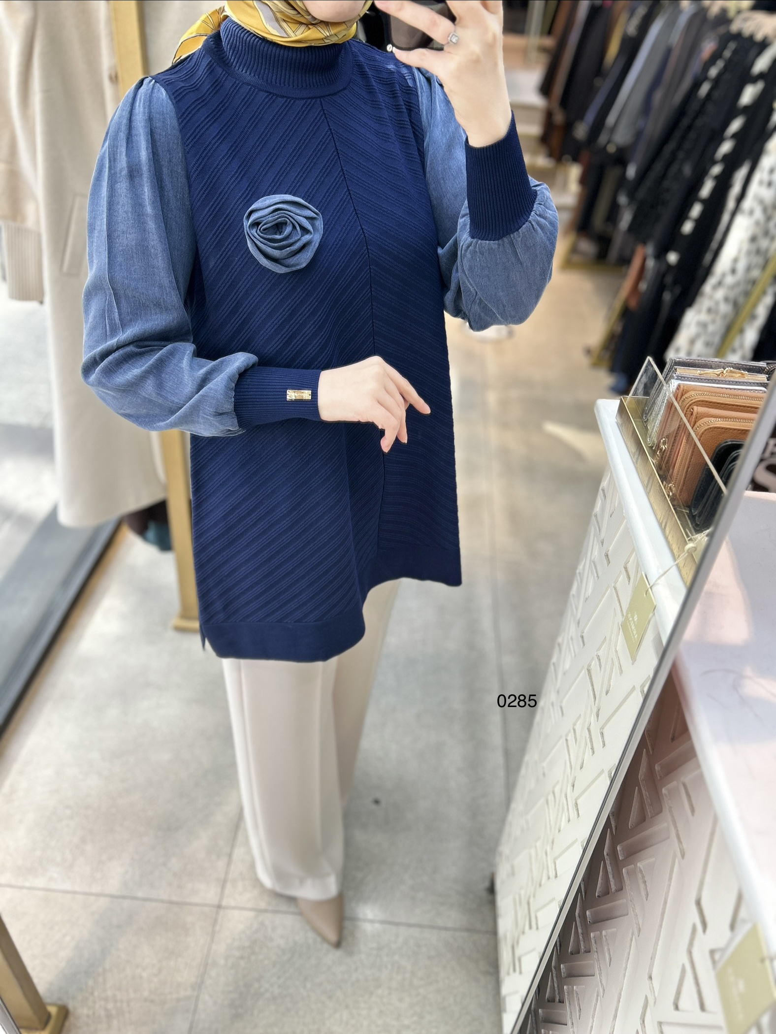 0285 Kolları Kupra Kumaş Ön ve Arkası Merserize Tunik - Görsel 8