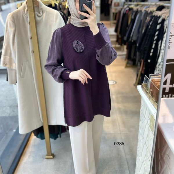 0285 Kolları Kupra Kumaş Ön ve Arkası Merserize Tunik - Görsel 1