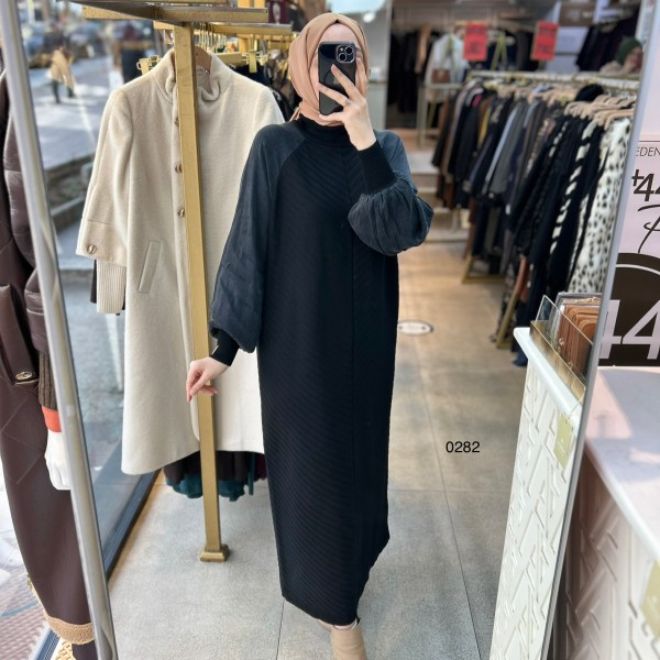 0282 Ribana Deytaylı Kolları Kupra Kumaş Merserize Elbise - Görsel 9