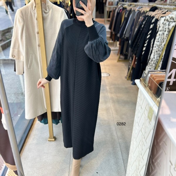 0282 Ribana Deytaylı Kolları Kupra Kumaş Merserize Elbise - Görsel 11