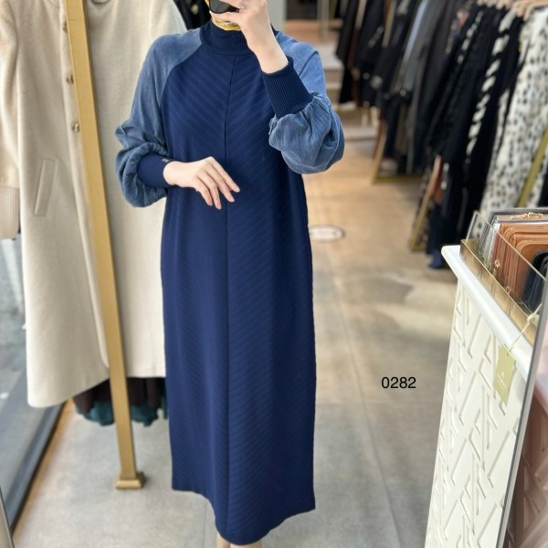 0282 Ribana Deytaylı Kolları Kupra Kumaş Merserize Elbise - Görsel 2