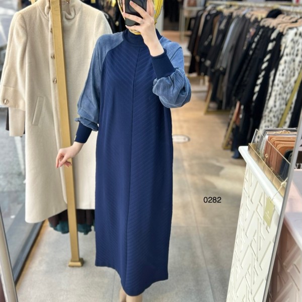 0282 Ribana Deytaylı Kolları Kupra Kumaş Merserize Elbise - Görsel 1