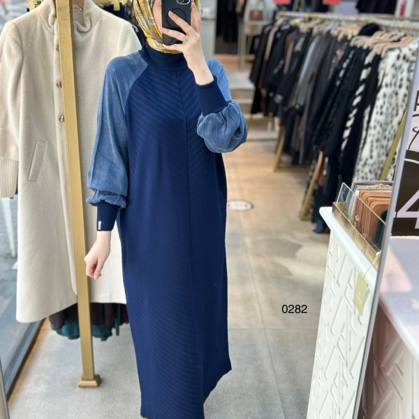 0282 Ribana Deytaylı Kolları Kupra Kumaş Merserize Elbise - Görsel 3