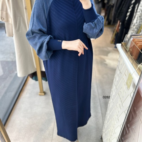 0282 Ribana Deytaylı Kolları Kupra Kumaş Merserize Elbise - Görsel 5