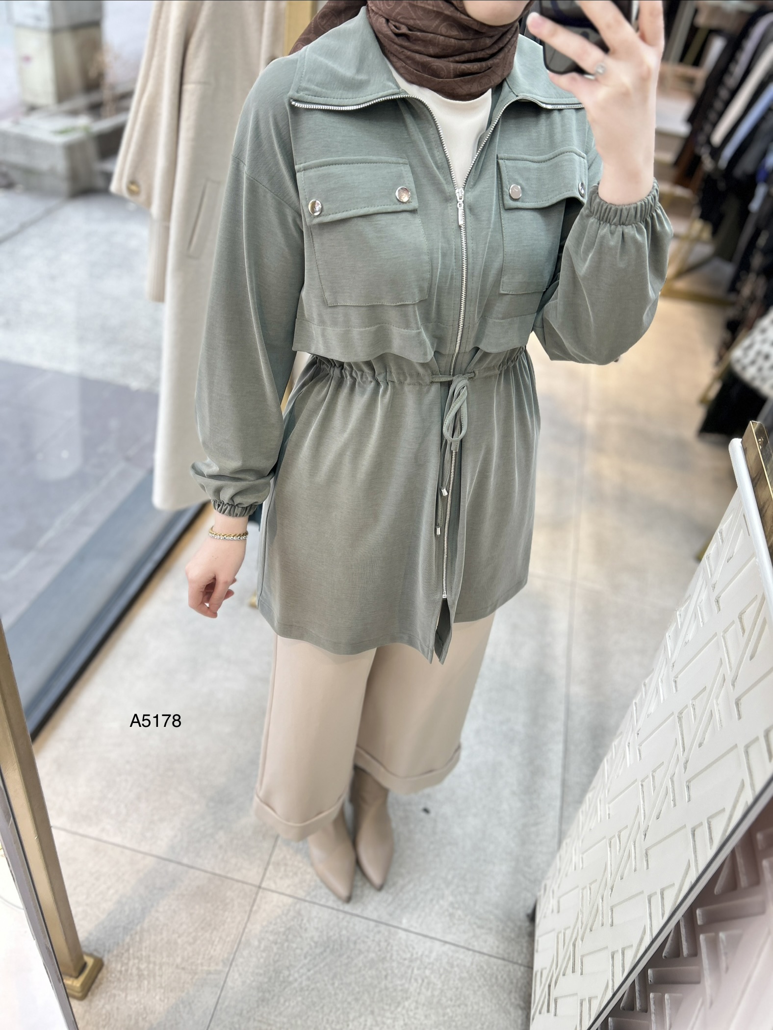 A5178 Belden Bağlamalı Fermuarlı Cepli Rahat Kesim Tunik - Görsel 2