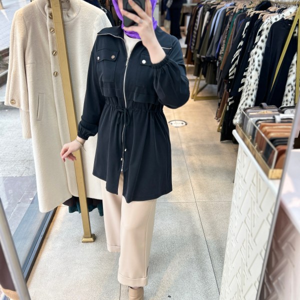 A5178 Belden Bağlamalı Fermuarlı Cepli Rahat Kesim Tunik - Görsel 10