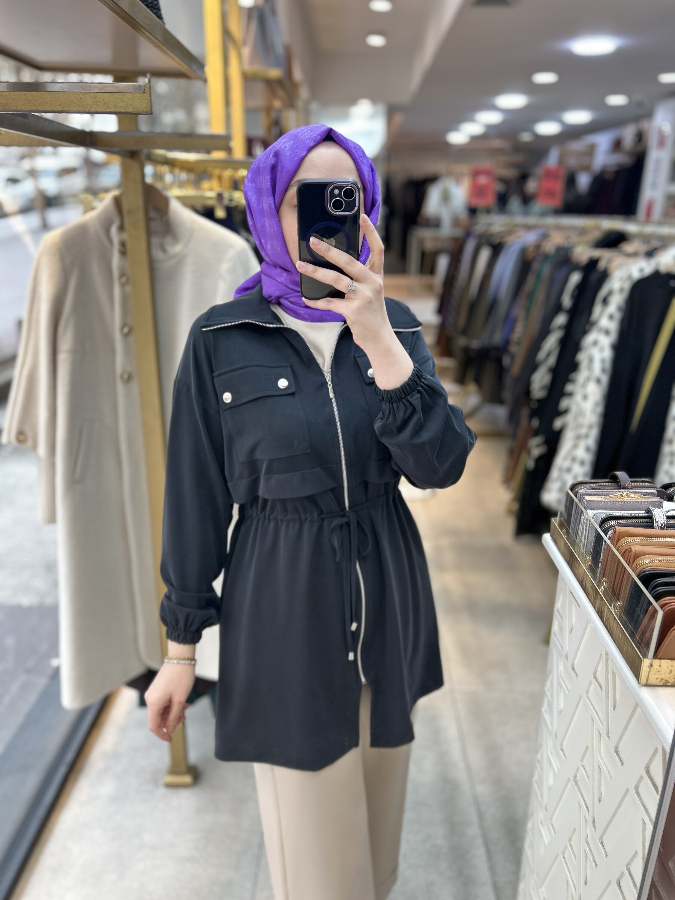 A5178 Belden Bağlamalı Fermuarlı Cepli Rahat Kesim Tunik - Görsel 9