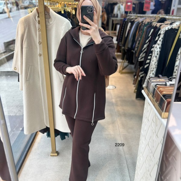 2209 Fermuar Detaylı Kışlık Kapüşonlu Takım - Görsel 3