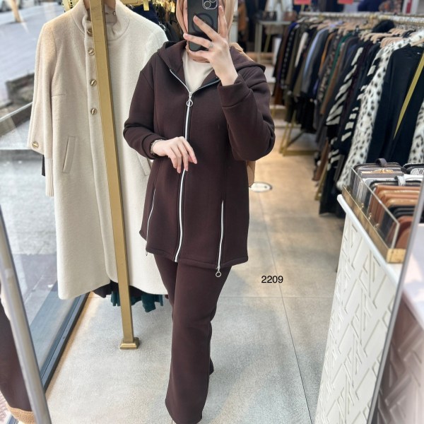 2209 Fermuar Detaylı Kışlık Kapüşonlu Takım - Görsel 4