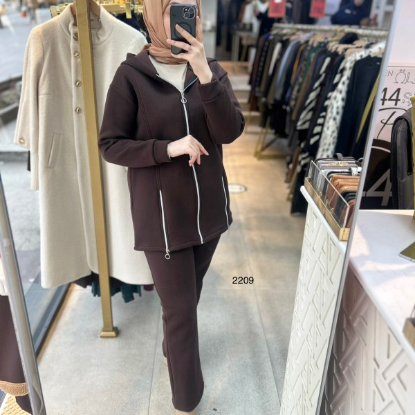 2209 Fermuar Detaylı Kışlık Kapüşonlu Takım - Görsel 1