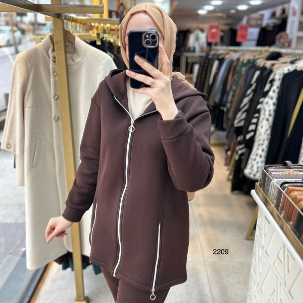 2209 Fermuar Detaylı Kışlık Kapüşonlu Takım - Görsel 2