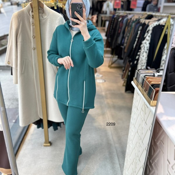 2209 Fermuar Detaylı Kışlık Kapüşonlu Takım - Görsel 13