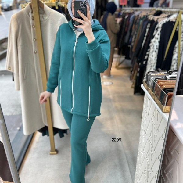 2209 Fermuar Detaylı Kışlık Kapüşonlu Takım - Görsel 15