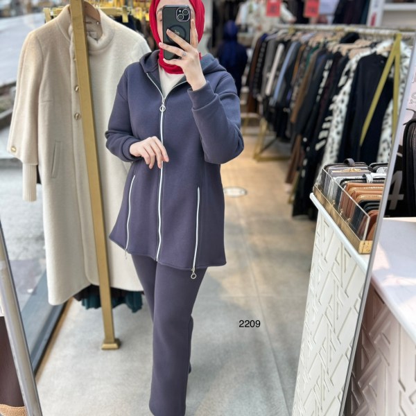 2209 Fermuar Detaylı Kışlık Kapüşonlu Takım - Görsel 8