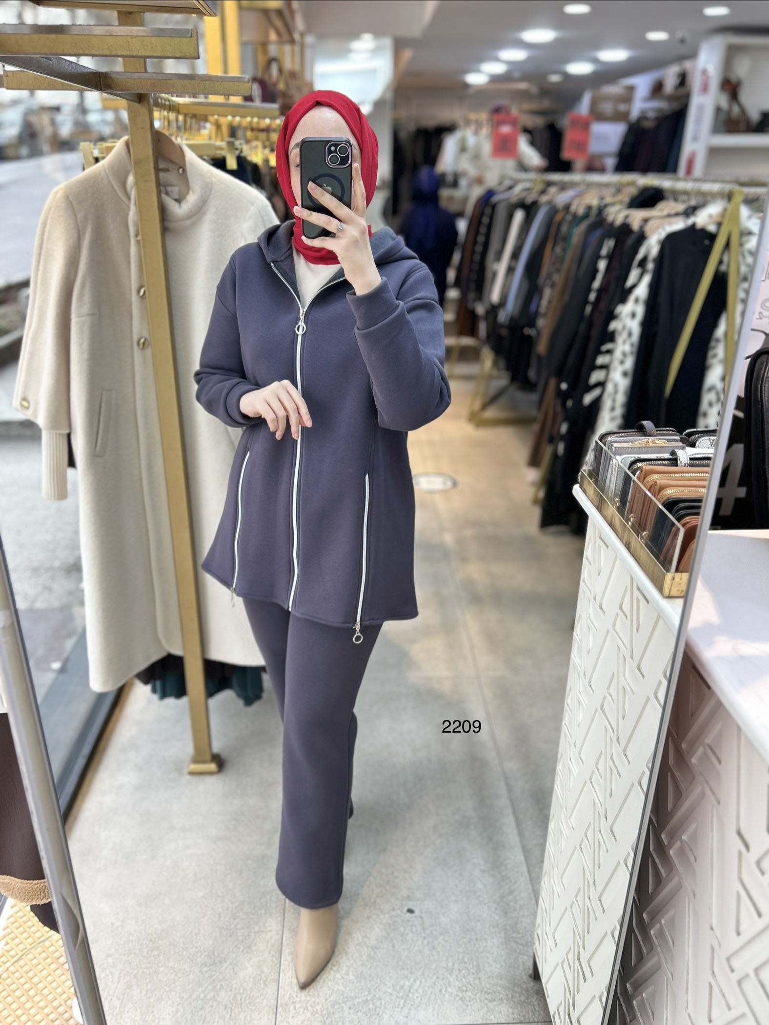 2209 Fermuar Detaylı Kışlık Kapüşonlu Takım - Görsel 8