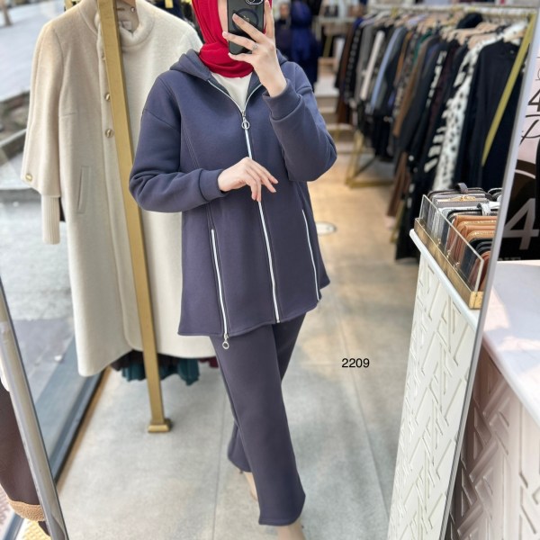 2209 Fermuar Detaylı Kışlık Kapüşonlu Takım - Görsel 16