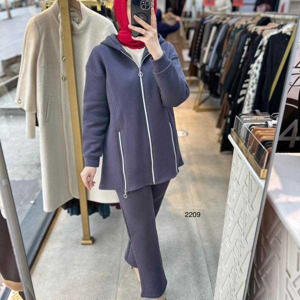 2209 Fermuar Detaylı Kışlık Kapüşonlu Takım - Görsel 18