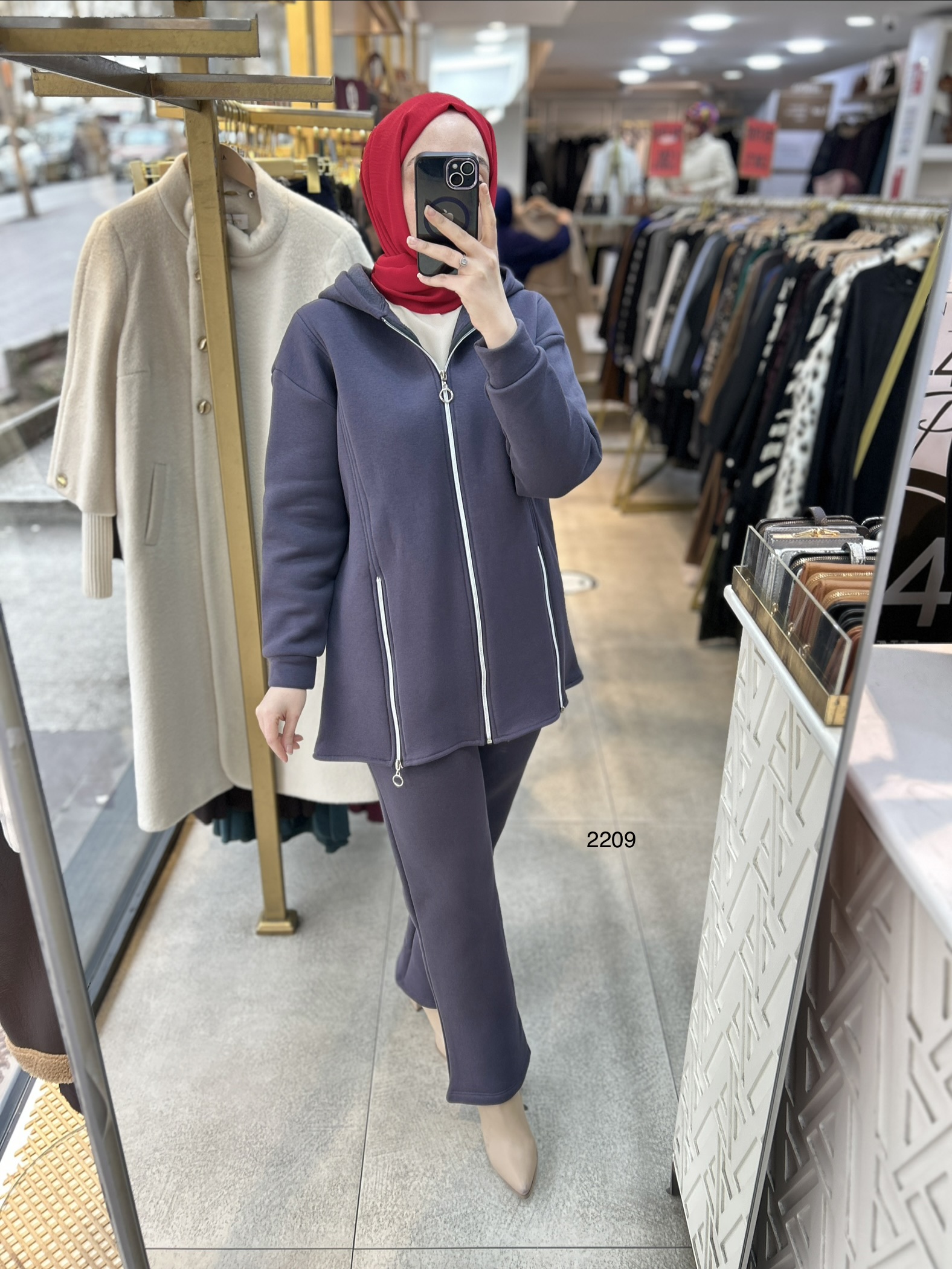 2209 Fermuar Detaylı Kışlık Kapüşonlu Takım - Görsel 6