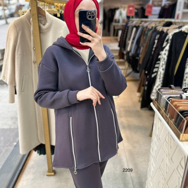 2209 Fermuar Detaylı Kışlık Kapüşonlu Takım - Görsel 17