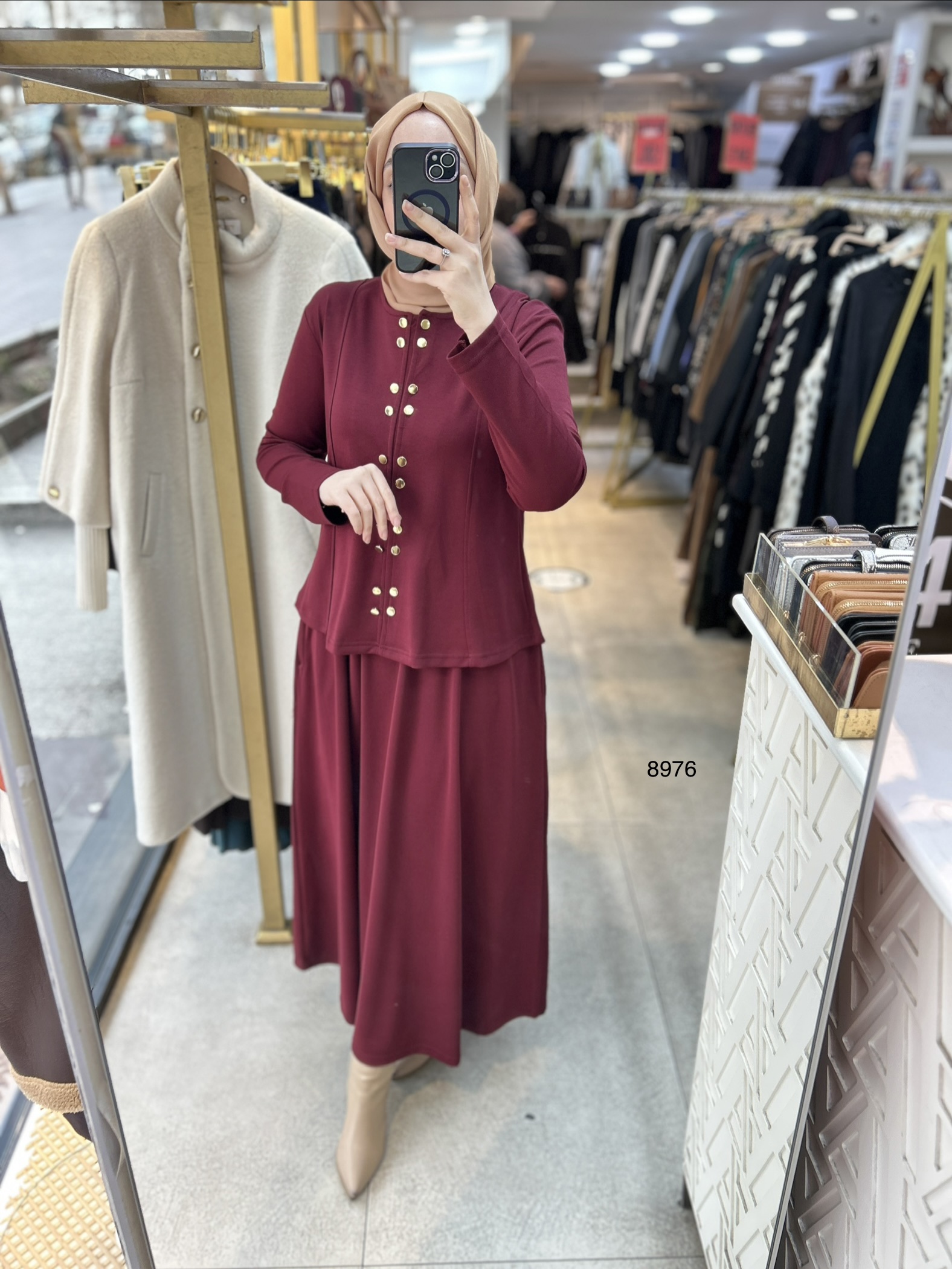 8976 Düğme Detaylı Etekli Takım - Görsel 16