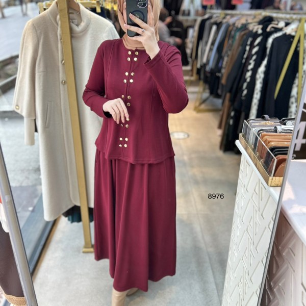 8976 Düğme Detaylı Etekli Takım - Görsel 13