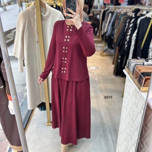 8976 Düğme Detaylı Etekli Takım - Görsel 12