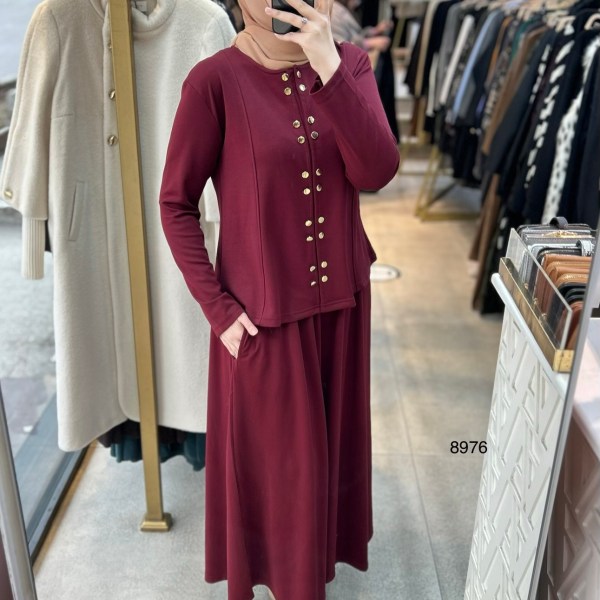 8976 Düğme Detaylı Etekli Takım - Görsel 11