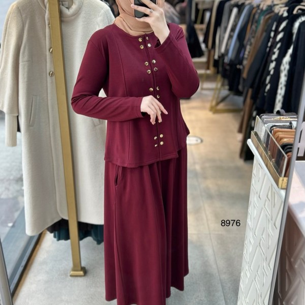 8976 Düğme Detaylı Etekli Takım - Görsel 9