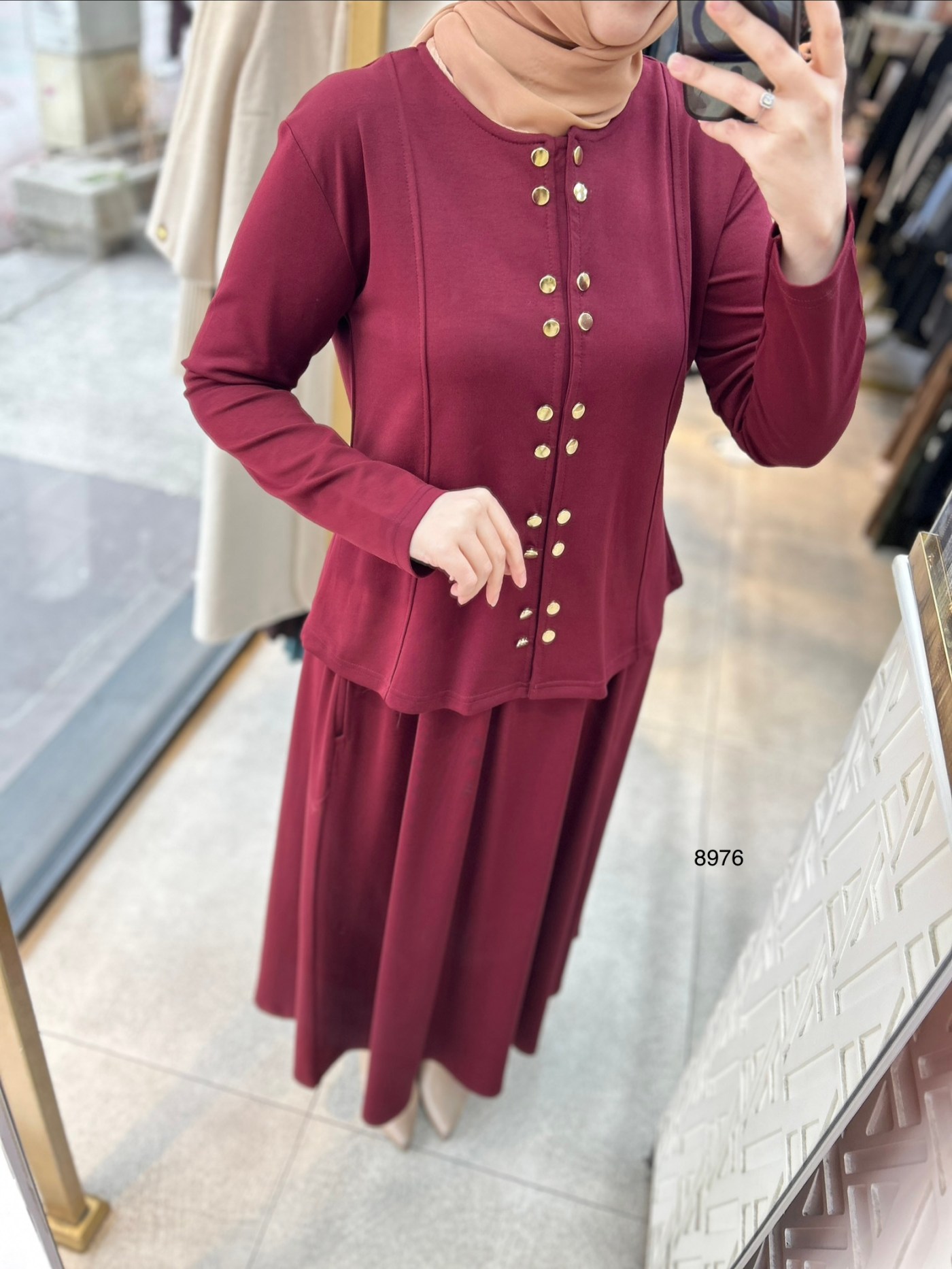 8976 Düğme Detaylı Etekli Takım