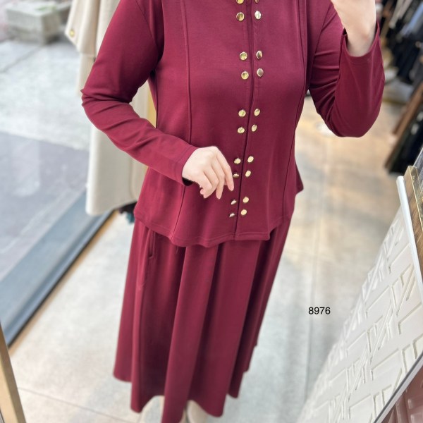 8976 Düğme Detaylı Etekli Takım - Görsel 10