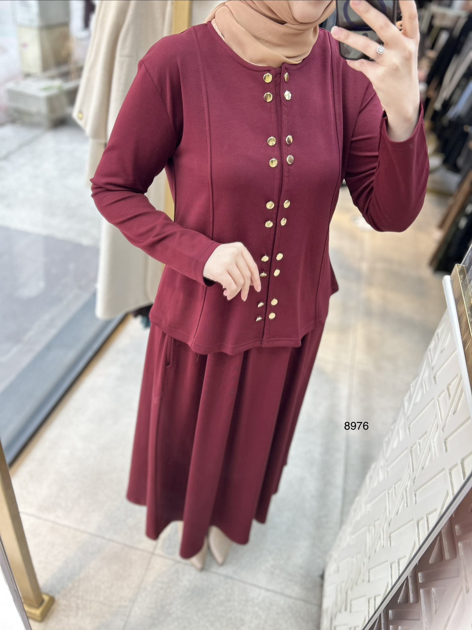 8976 Düğme Detaylı Etekli Takım - Görsel 10