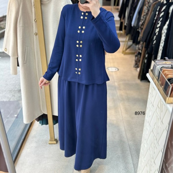 8976 Düğme Detaylı Etekli Takım - Görsel 6