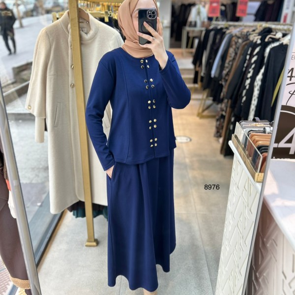 8976 Düğme Detaylı Etekli Takım - Görsel 5