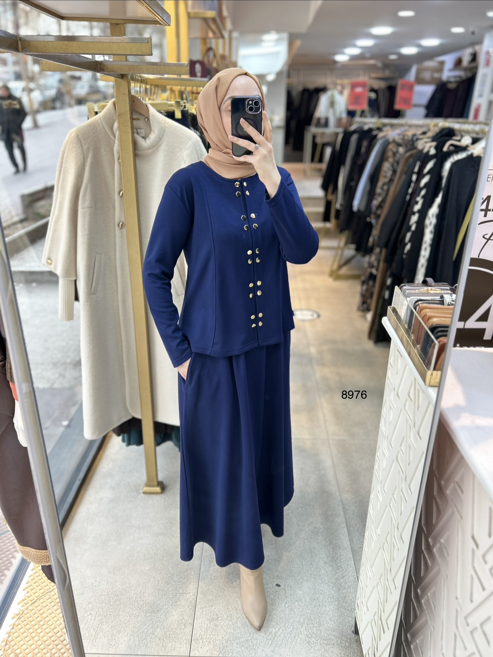 8976 Düğme Detaylı Etekli Takım - Görsel 5