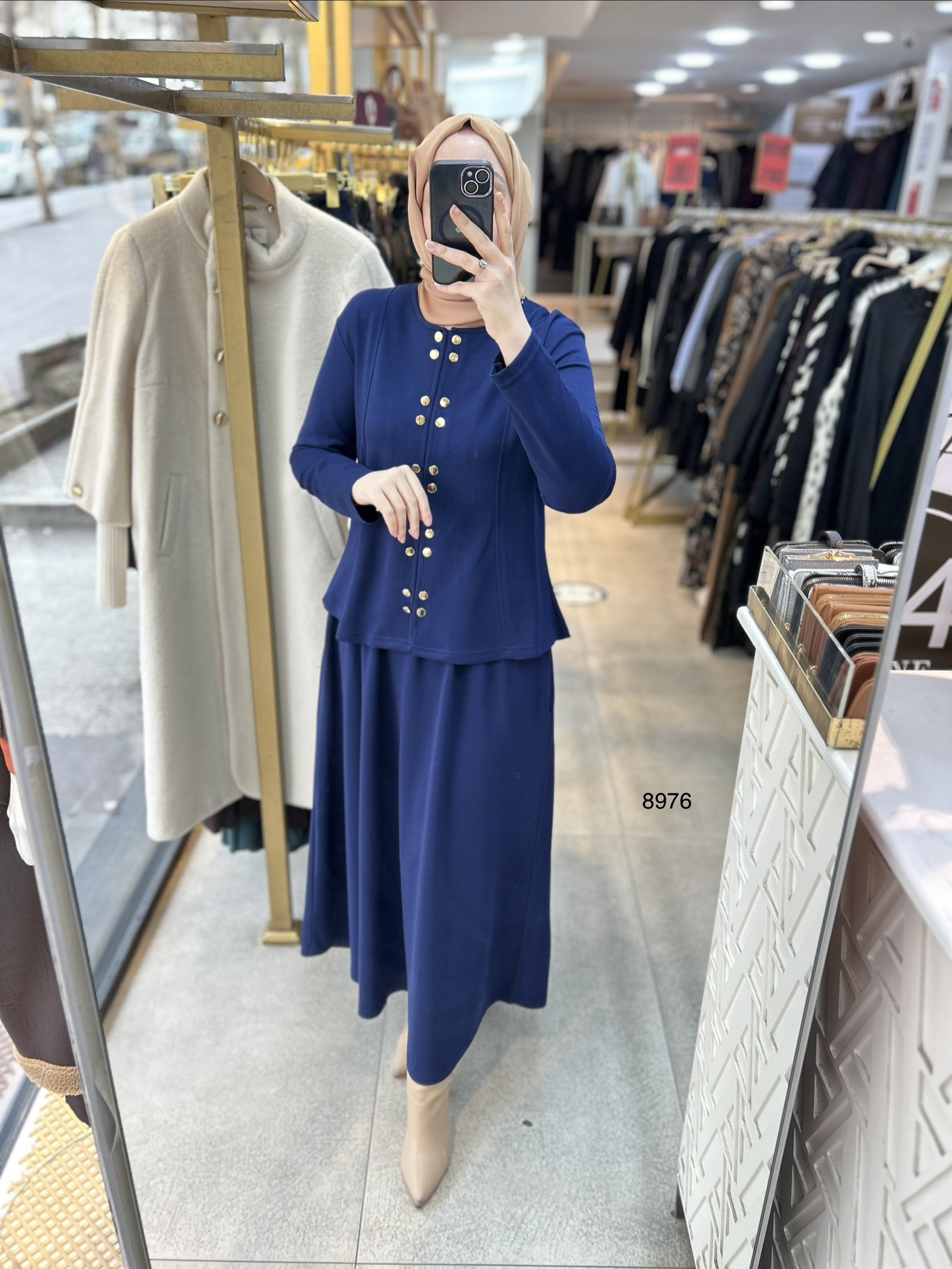 8976 Düğme Detaylı Etekli Takım - Görsel 17