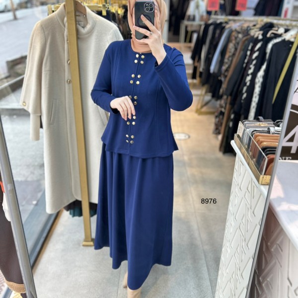 8976 Düğme Detaylı Etekli Takım - Görsel 8