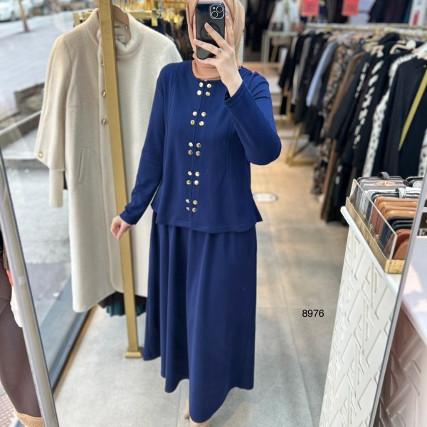 8976 Düğme Detaylı Etekli Takım - Görsel 19