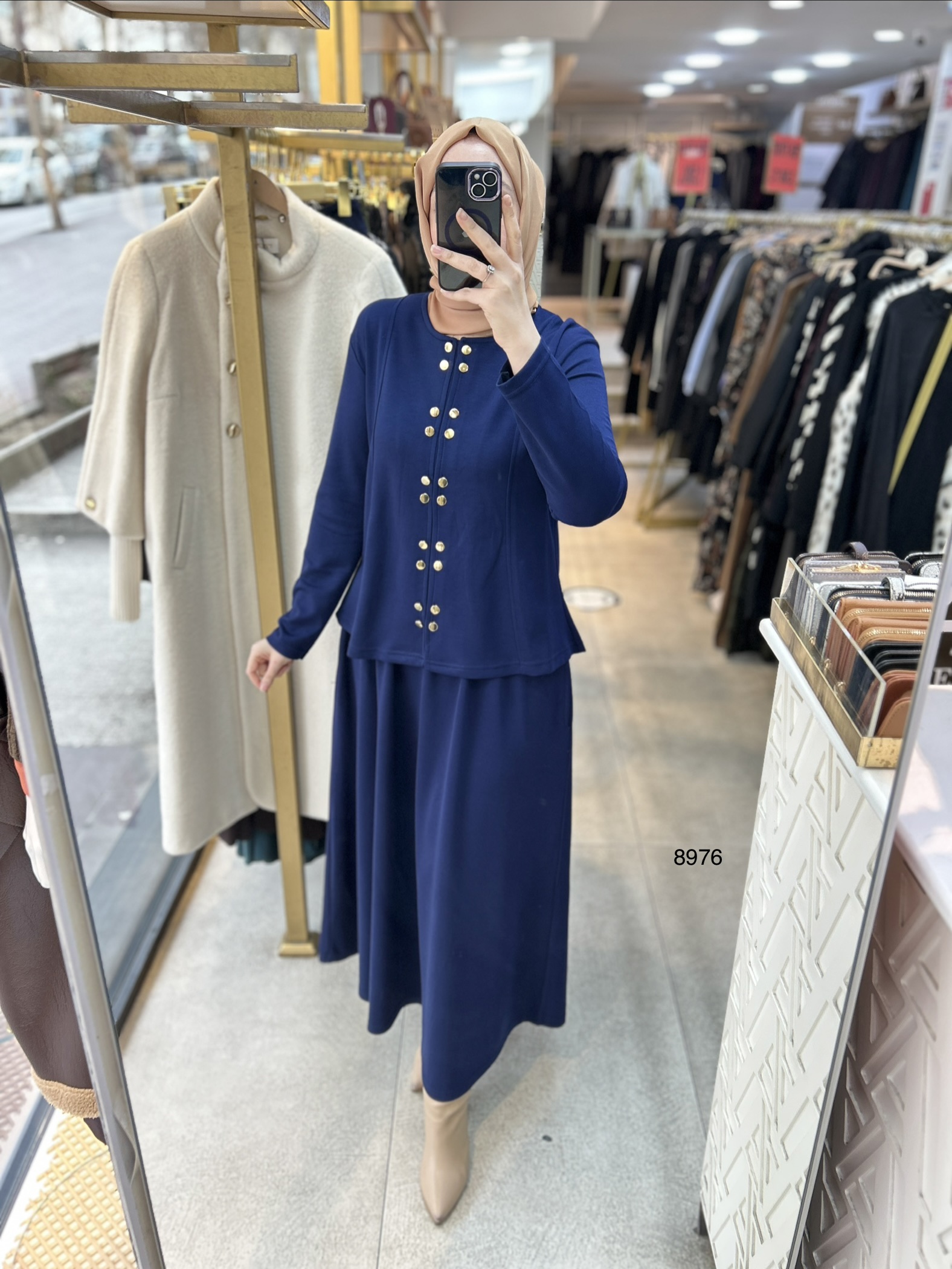 8976 Düğme Detaylı Etekli Takım - Görsel 7