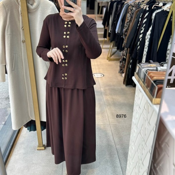 8976 Düğme Detaylı Etekli Takım - Görsel 3