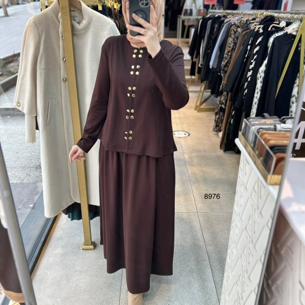 8976 Düğme Detaylı Etekli Takım - Görsel 4