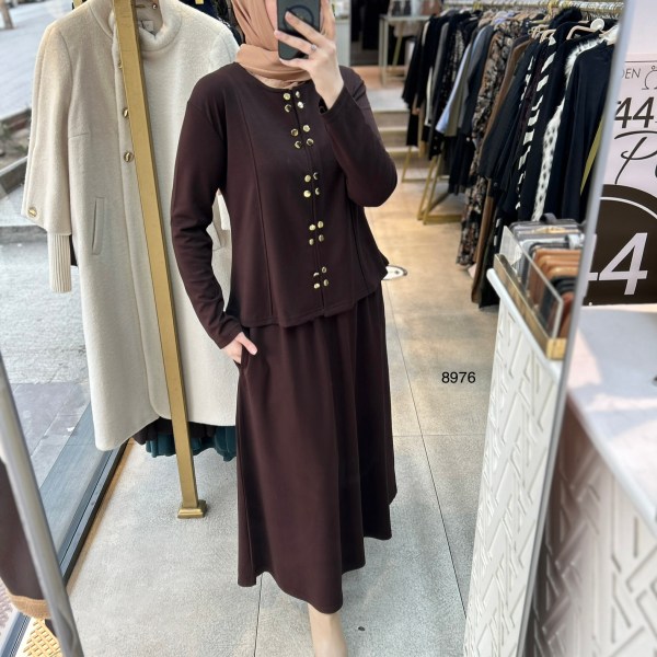 8976 Düğme Detaylı Etekli Takım - Görsel 2