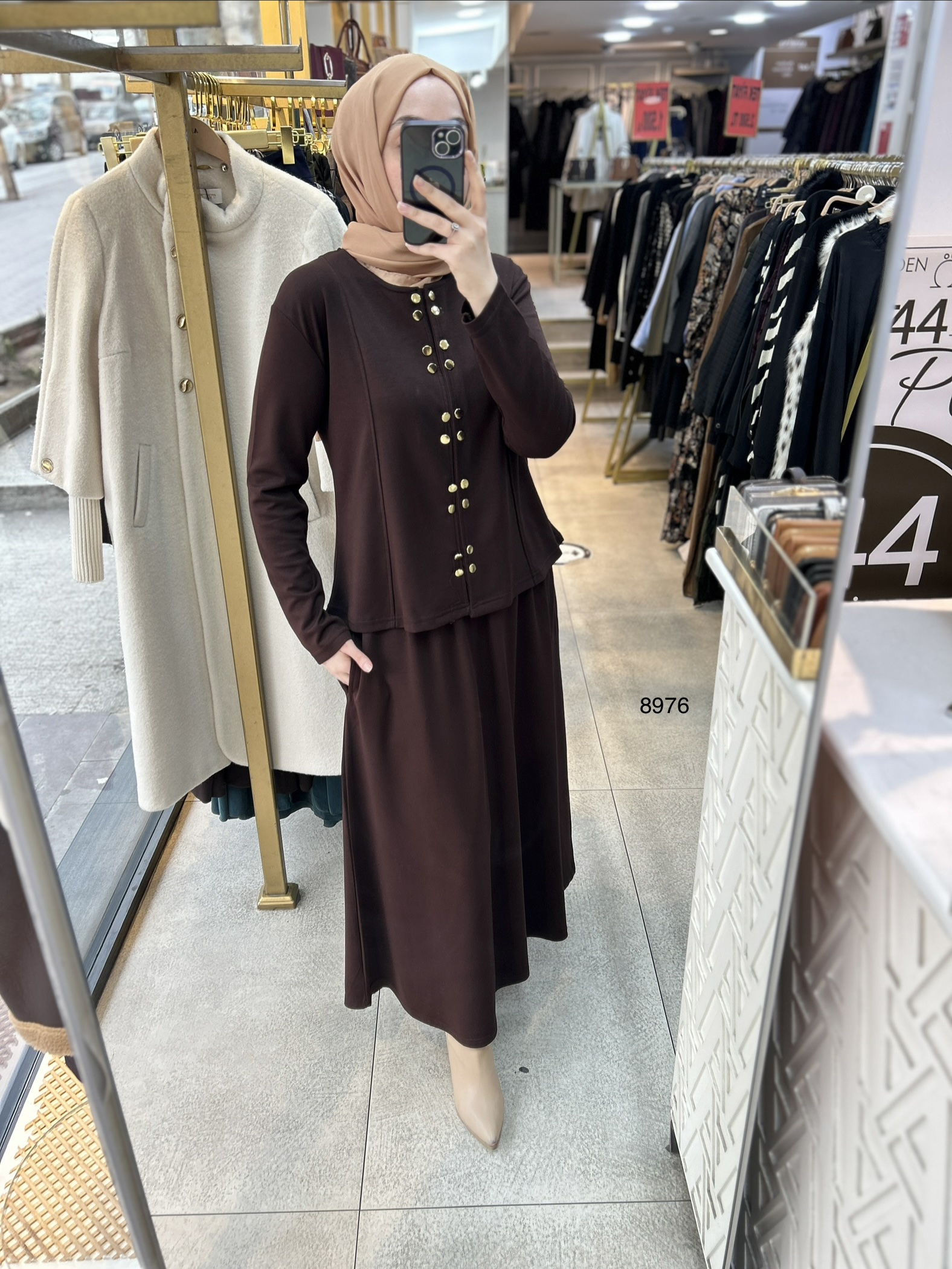 8976 Düğme Detaylı Etekli Takım - Görsel 2