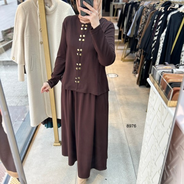 8976 Düğme Detaylı Etekli Takım - Görsel 1