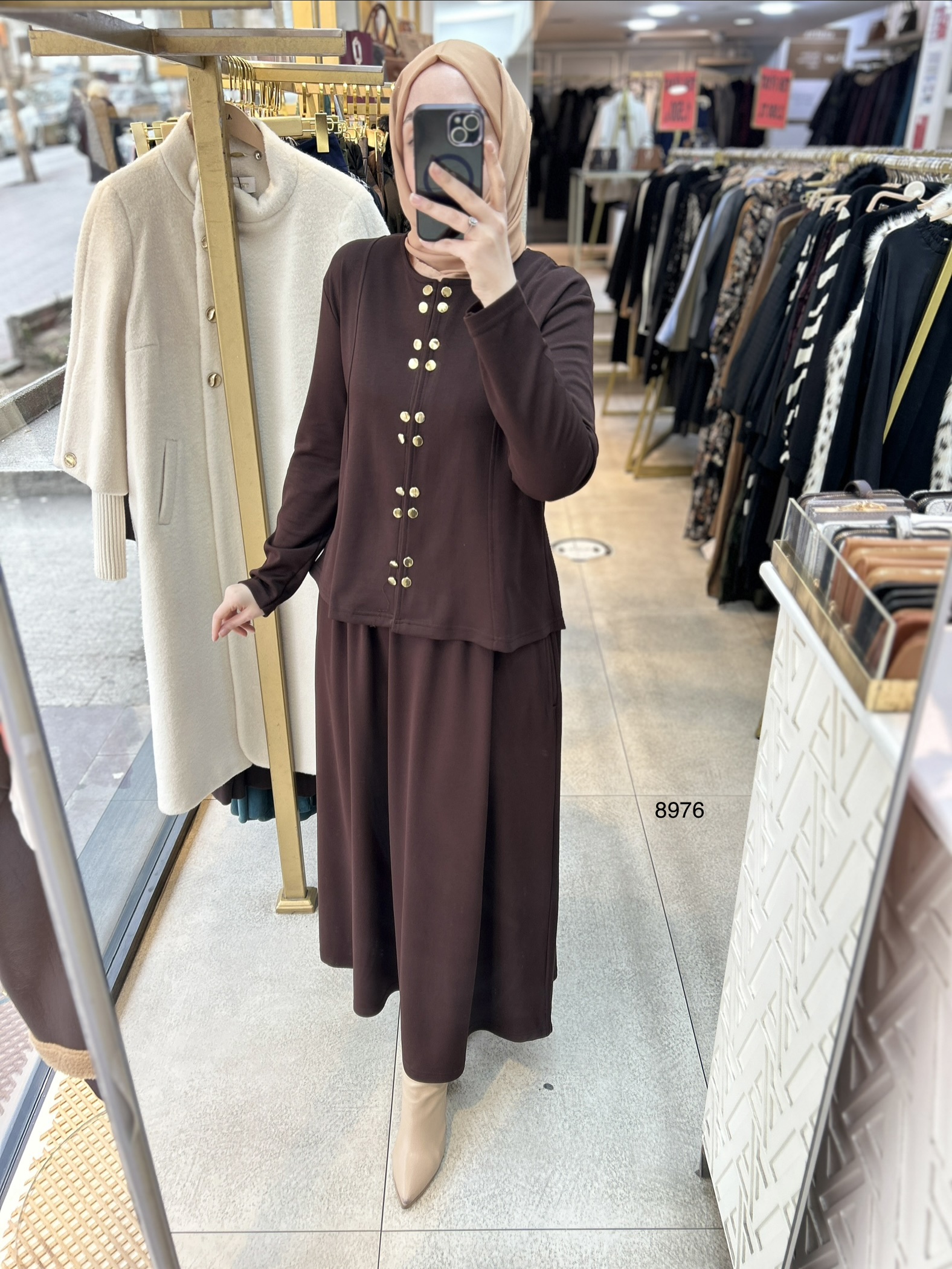 8976 Düğme Detaylı Etekli Takım - Görsel 1