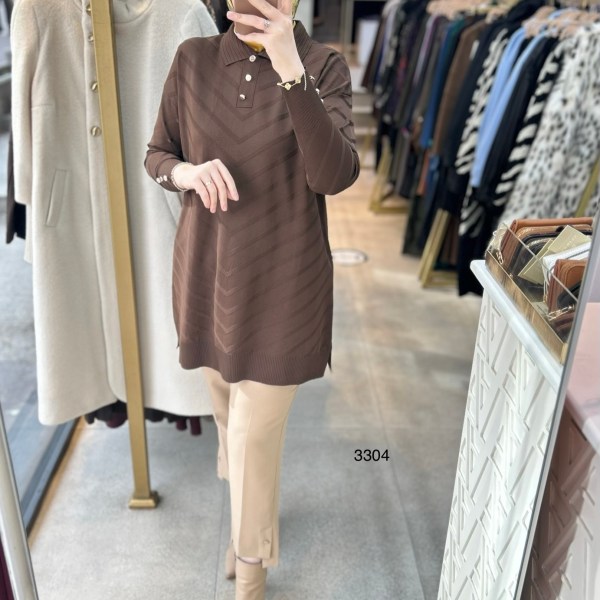 3304 V Desenli Düğme Detaylı Merserize Tunik - Görsel 18