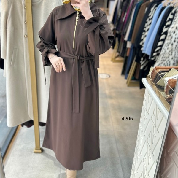 4205 Gömlek Yaka Kemerli Elbise - Görsel 3