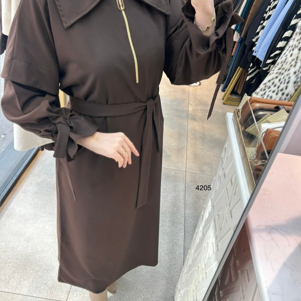 4205 Gömlek Yaka Kemerli Elbise - Görsel 2