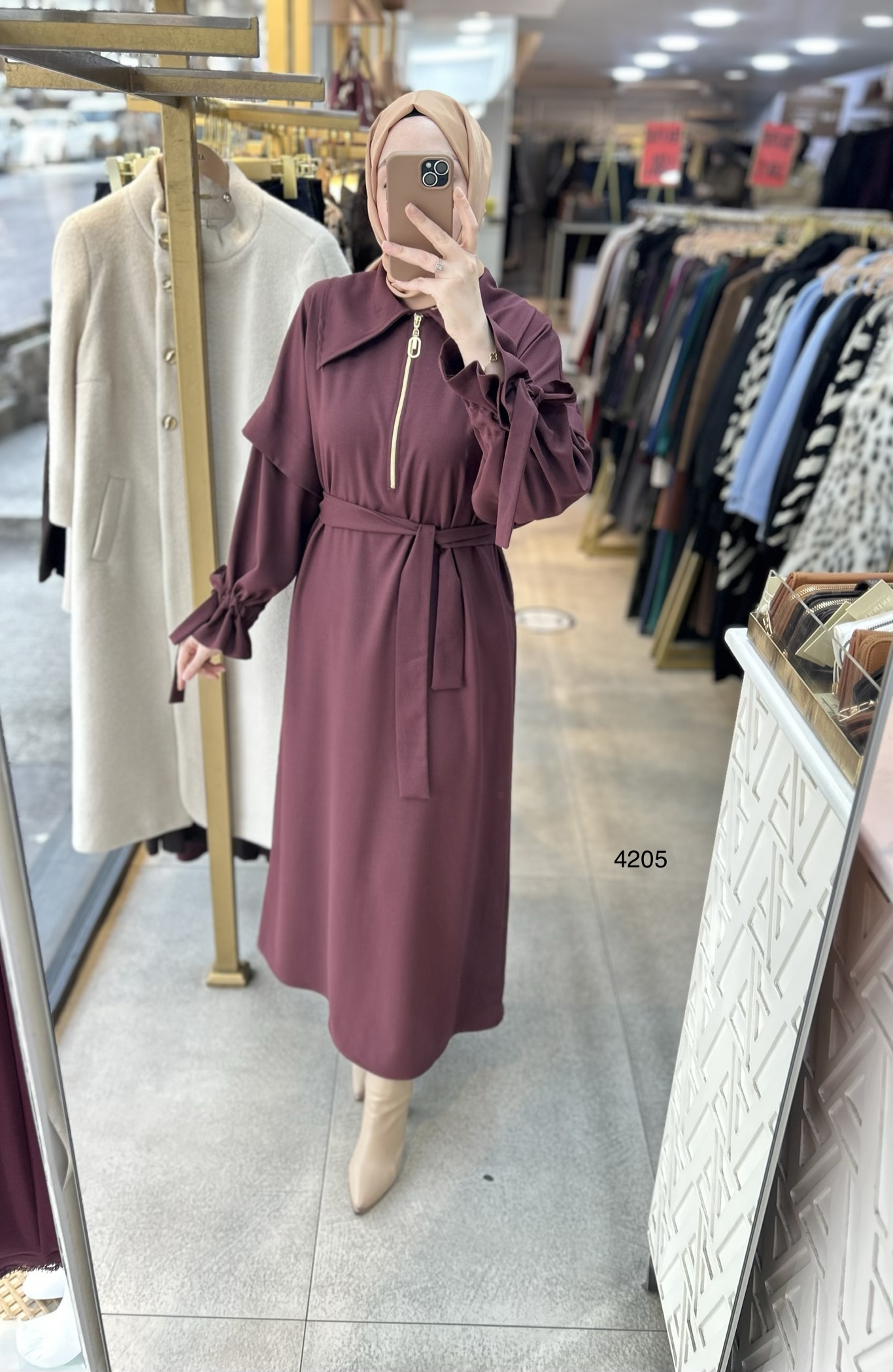 4205 Gömlek Yaka Kemerli Elbise