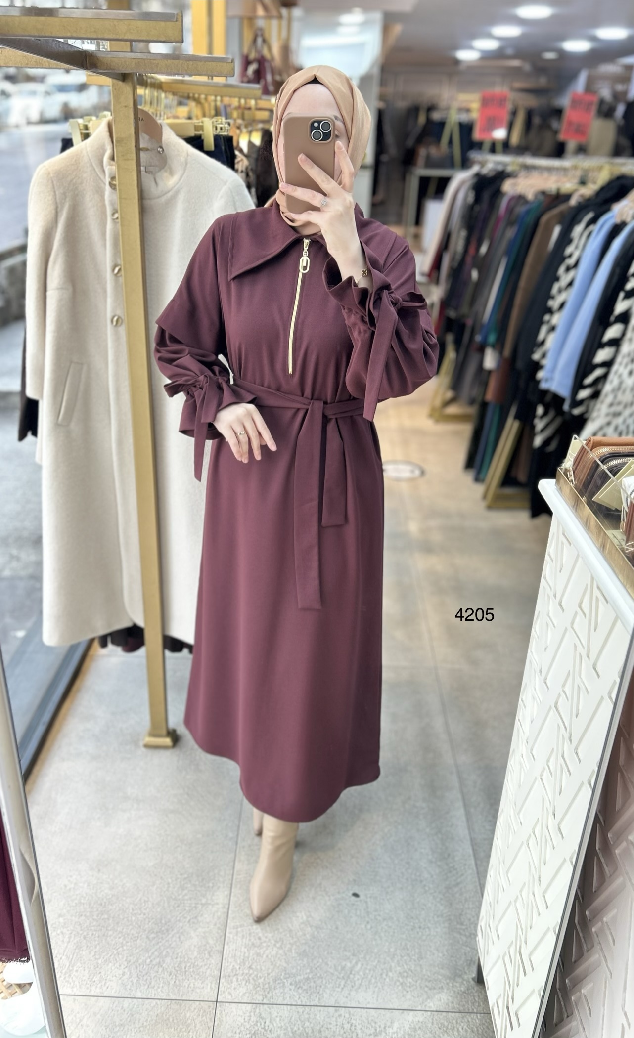 4205 Gömlek Yaka Kemerli Elbise