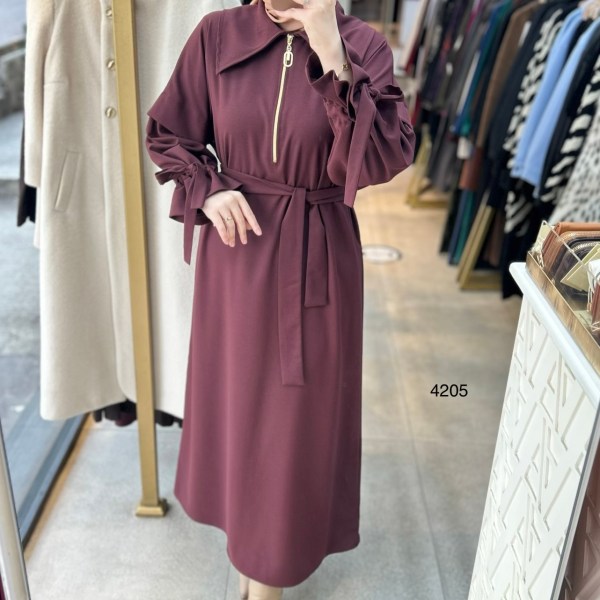 4205 Gömlek Yaka Kemerli Elbise - Görsel 8